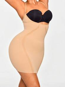 SHAPORA 女性對比色簡約日常穿搭背心連身裙 - 米色 - 查看 3