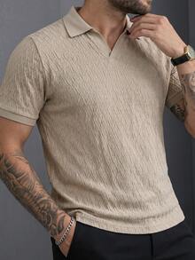 Manfinity Homme 男士夏季休閒百搭素色短袖 Polo 衫 - 卡其色 - 查看 5