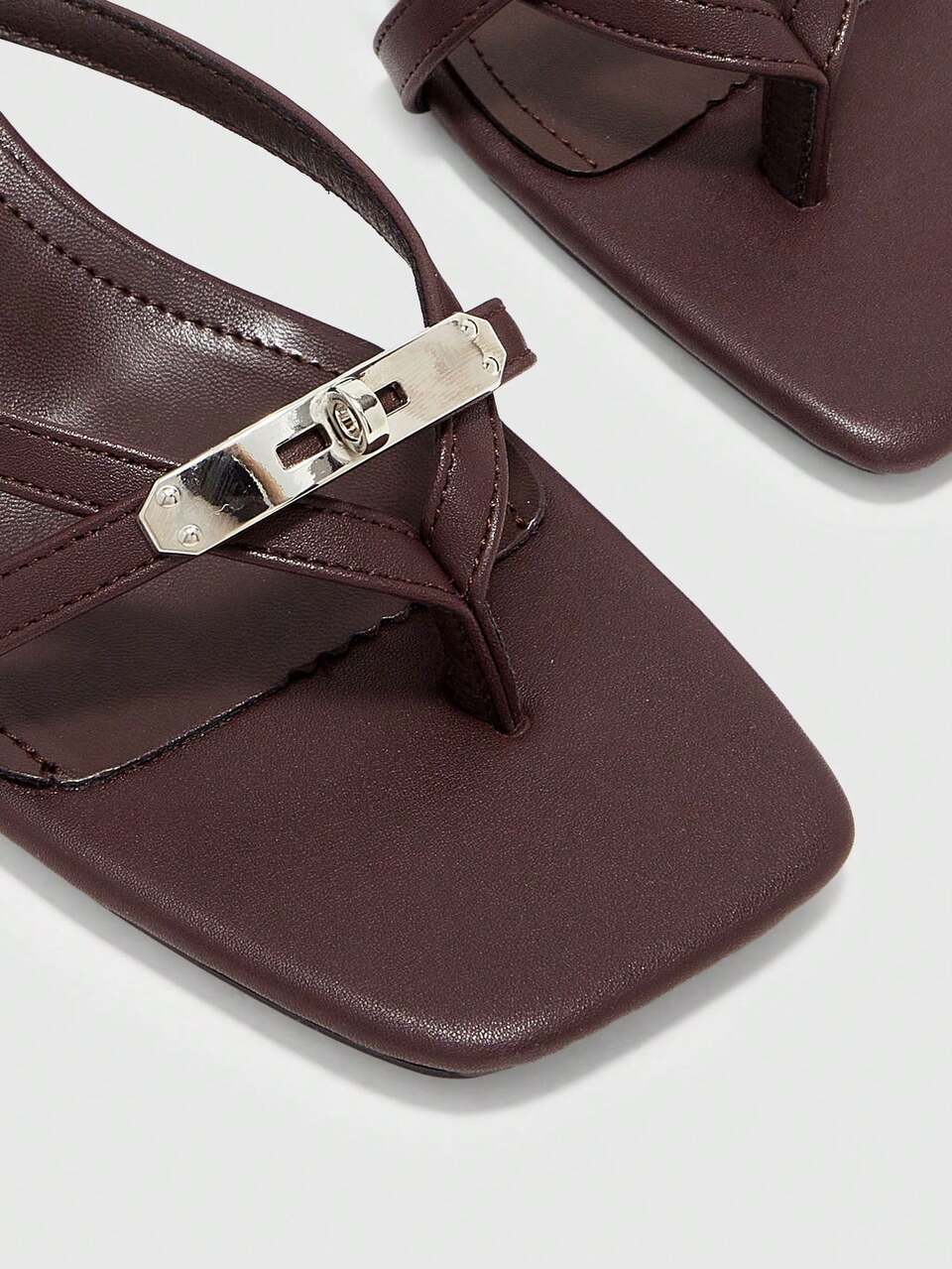 CUCCOO BIZCHIC Women Shoes Spring And Summer New Brown Thin Strip Metal Buckle Open-Toe Pinch Mid-Heeled Sandals, Simple Daily Versatile Commuter Sandals