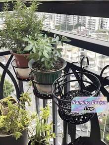 1 buah Rak Pot Bunga Gantung Besi, Dudukan Pot Bunga Logam, Rak Bunga Gantung, Aksesoris Wadah Pot Bunga, Rak Penyimpanan Bunga, Cocok untuk Pagar, Teras, Balkon, Rak Pot Bunga Gantung, Cocok untuk Sukulen dan Tanaman Hijau - A - View 2