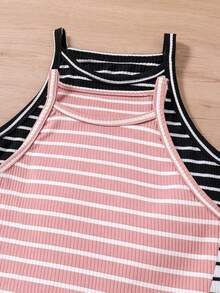 SHEIN Sparklyn Teen Girls Striped Fitted Basic 2 Pieces Mini Dress Set, Outfits - Multicolor - View 6