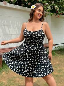 SHEIN EZwear 女款大尺碼秋季花卉印花洋裝與透視開襟衫兩件套，度假風淺粉色黑色性感秋季套裝 - 彩色 - 查看 5