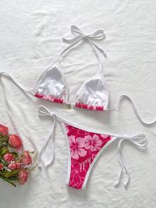 Elavelle 2pcs Set Bikini Seksi Wanita Motif Leopard Musim Panas dengan Tali Bahu Tipis dan Tali Samping - MultiWarna - View 3