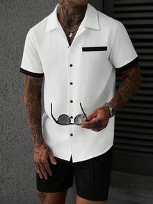 SLATEMANN Men's Summer Casual Color Block Shirt And Shorts 2 Pieces Set - Multicolor - View 6