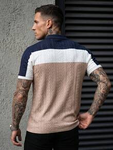 Manfinity CasualCool 男士時尚翻領 Polo 衫，針織面料，夏季通勤不重複穿搭，商務休閒上衣，適合儀式場合 - 藍色 - View 2
