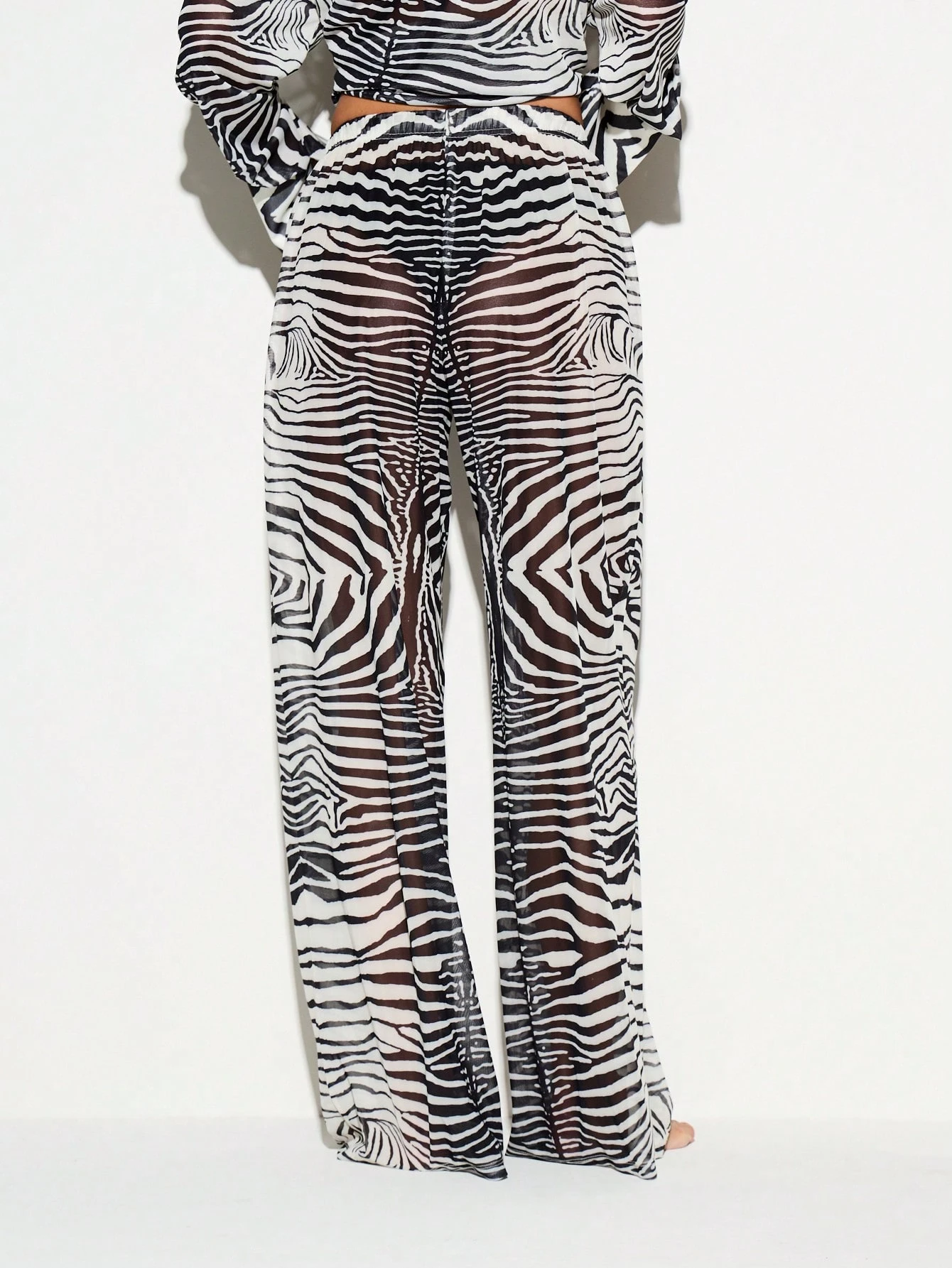 Sheer Wide Leg Trouser With Zebra Print