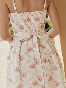 MOTF PREMIUM ALLOVER FLORAL PRINT LACE TRIM BUSTIER SHORT DRESS - Beige - View 5