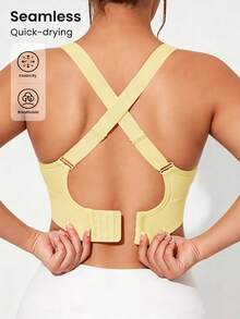 Easithlete 1pc Regular Bra/Criss-Cross Straps/Yellow+Sports Bra+Fitness/Yoga - Yellow - View 1