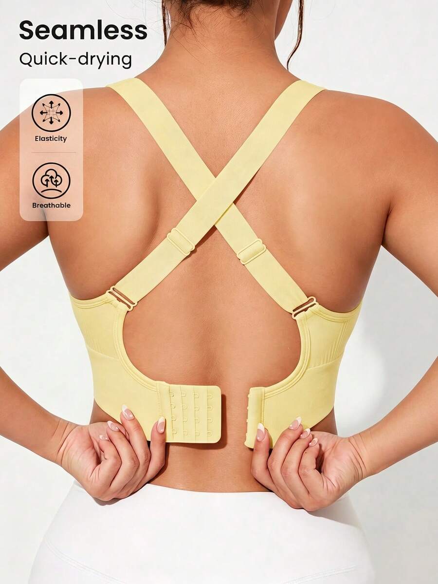 Easithlete 1pc Regular Bra/Criss-Cross Straps/Yellow+Sports Bra+Fitness/Yoga - Yellow - View 1