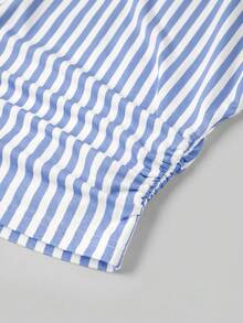 SHEIN EZwear 女款 95% 棉藍白條紋針織蝙蝠袖短版 T-shirt；西部節慶；春夏海灘；Isla - 彩色 - 查看 5