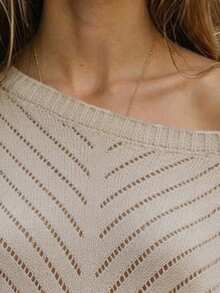 Louniche Elegant Asymmetrical Shoulder Design Summer Style Women's Sweater - Khaki - View 5