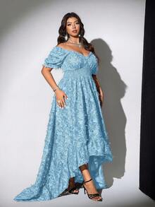 Viva Relle Plus Size Women's Off-Shoulder Short Sleeve French Vintage Youthful Sweet Sexy Dress - Blue - View 5