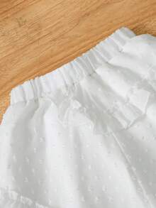 SHEIN Genkimix Kids 女童不對稱百褶荷葉邊飾鏤空中長裙，夏季 - 白色 - 查看 7