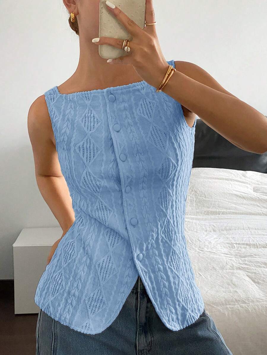 Siren Gaze Women's Geometric Textured Single-Breasted Casual Vest - Blue - View 1