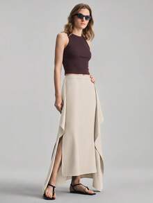 Ontre New 2026SS Spring/Summer Structured Wave Hem Skirt Women's Skirt Suitable For Modern Urban Party Season, Back To School Season, Urban Minimalist Fashion Casual Daily, Casual Bohemian Style, Vacation, Festival, Spring Women's Skirt - Apricot - View 2