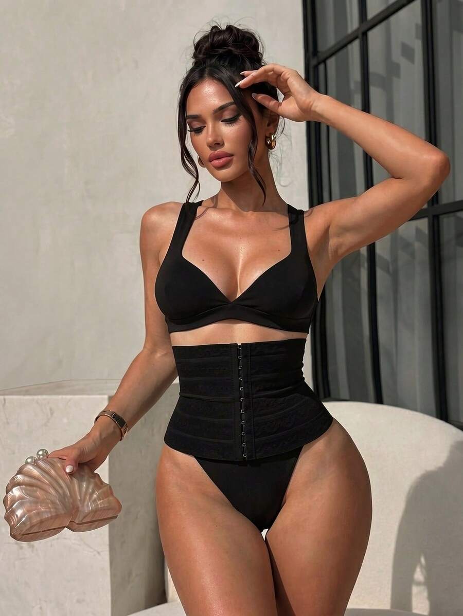 Sirith Women's Casual Comfy Black Knitted Fabric Tummy Control Underwear Waist Trainer - Black - View 1