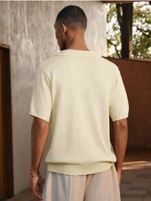 AKNOTIC Business Casual Men's Solid Color Polo Collar Short Sleeve Casual Versatile Knit Top - Light Yellow - View 6