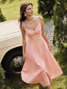 MOTF PREMIUM WOMEN'S ROMANTIC BUST RUCHED A-LINE SLIP DRESS - Coral Orange - View 6