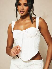 MISSGUIDED Women's White Broderie Anglaise Lace Up Back Corset Bustier Tank Top With Eyelet Embroidery And Tie Details - White - View 3