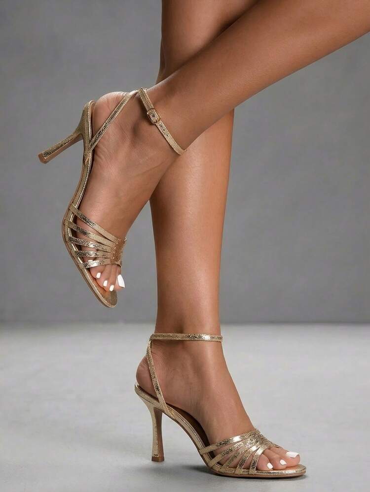 CUCCOO SZL White Crystal Embellished Strap Butterfly High Heel Sandals, Elegant Casual Party Date Wedding Occasion Shoes For Women