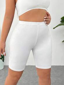Comfortcana Casual Minimalist Plus Size Women's White Short Leggings Summer - White - View 5