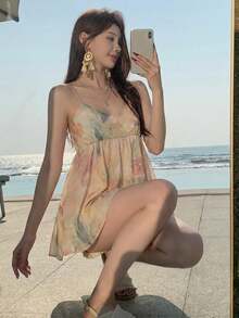 DAZY 女款度假休閒夏季全花卉印花寬鬆長袖圓領襯衫 - 粉色 - 查看 7