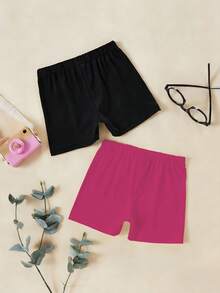 SHEIN Vintaside Kids 2pcs/Set Legging Lucu, Nyaman, dan Berwarna-warni untuk Anak Perempuan, Cocok untuk Pemakaian Sehari-hari Musim Semi/Panas, Olahraga dan Kasual, Set Celana Pendek Putih Sederhana dan Nyaman - MultiWarna - View 7