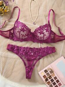 Divavoom 2pcs/Set Bra Berkawat Wanita Warna Pink Romantis - Violet Purple - View 4
