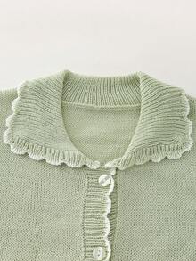 SHEIN Raffinéa Sage Green,Summer,Elegant,Date Women Ruffled Trim Short-Sleeved Cardigan Knit Top,Simple Vintage Style Loose-Fitting Short-Length Business Commuting - Mint Green - View 6