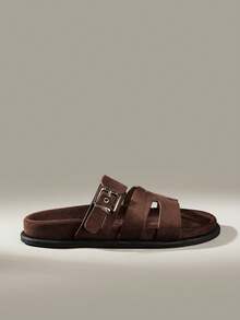 Solecia Sandales de plage plates confortables marron pour femmes, mode pour Noël - Taupe - Voir 1