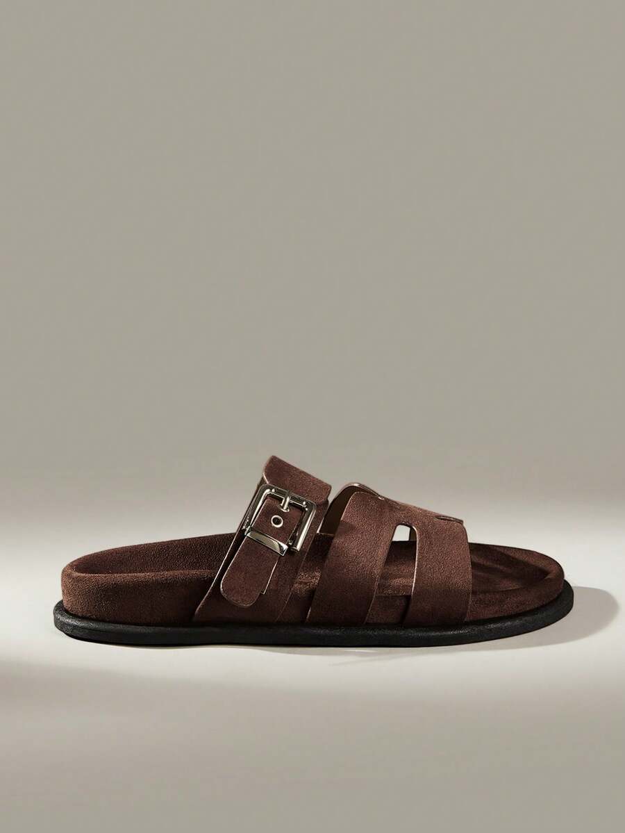 Solecia Sandales de plage plates confortables marron pour femmes, mode pour Noël - Taupe - Voir 1