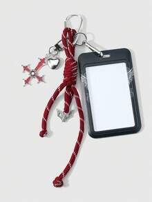 ROMWE 1 New Gothic Red Star Cross Love Hand-Braided Rope Skull Other Side Flower Letter Printing Star Card Keychain Bag Pendant, Worn By Student Parties - Black - View 5