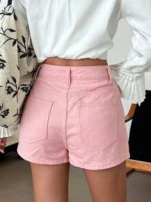 DAZY Spring/Summer Women's Casual Solid Color Washed Shorts - Pink - View 2