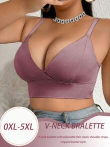 SHEIN 1pc Plus Size Women's Solid Color Casual Comfortable Bustier - Coffee Brown - View 3
