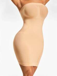 SHAPORA Seamless Shapewear Slip Dress Body Shaper Bust& Butt Lifter Tummy Waist Thigh Control - Beige - View 3