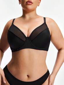 SHAPORA 1pc Plus Size Women's Underwire Bra With Lift And Side Support, Black Shiny - Black - View 7
