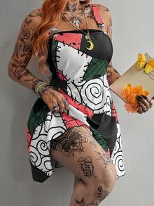 Whyspr Plus Size Spring/Summer Multi-Color Patchwork Suspenders Dress - Multicolor - View 1