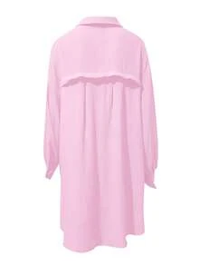 INAWLY Camisa holgada casual de unicolor para vacaciones en talla grande - Rosa - Ver 5