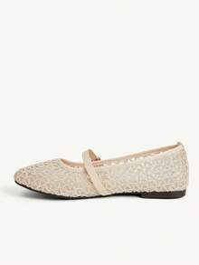 CUCCOO CHICEST Nuevos zapatos planos de mujer con punta cuadrada de malla color albaricoque, cómodos, suaves y sencillos para ir al trabajo - Albaricoque - Ver 4