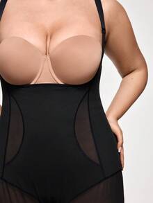 SHAPORA Đồ lót định hình liền thân nữ size lớn màu trơn phối lưới - màu đen - Xem 7