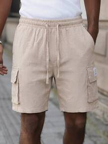 Rafferiza Men's Summer Casual Linen Drawstring Cargo Shorts - Khaki - View 3