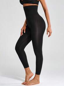 SHAPORA Solid Color High Waisted Tummy Control Pants - Black - View 4