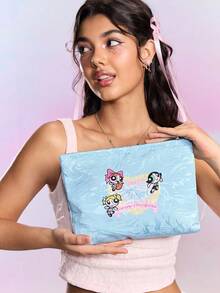 FanGlow THE POWERPUFF GIRLS X SHEIN 甜美可愛花朵、泡泡、毛茛花紋便攜式化妝包、零錢包、旅行袋 - 彩色 - 查看 6