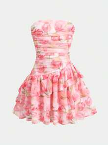 SHEIN Tween Girl Fashionable Elegant Ditsy Floral Round Neck Sleeveless Dress, Versatile For Travel, Vacation, Streetwear, Suitable For Any Occasion, Sister Outfit, Parent-Child Matching, Cute Girl Outfit, Tween Girl - Multicolor - View 4