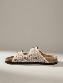 Solecia Women's Fashion Flat Sandals, Summer Beach Holiday Casual Slippers For Christmas Summer Shoes - Lace mesh apricot - View 5