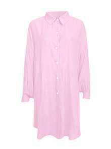 INAWLY Camisa holgada casual de unicolor para vacaciones en talla grande - Rosa - Ver 4