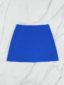 Swim Lushoire Celana Renang Wanita Polos dengan Belahan Samping dan Desain Rok Pendek Elegan untuk Pantai - Baby Blue - View 5