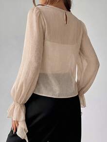 Firerie Women  Flounced Long Sleeve Sheer Blouse - Apricot - View 2
