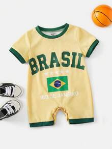 SHEIN Unisex Newborn Baby Boys/Girls Cute Contrast Color Short Sleeve Romper Jumpsuit, Suitable For Spring And Summer - Multicolor - View 4