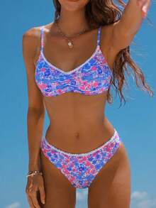 Swim Vcay Conjunto de bikini con estampado floral diminuto de verano, patrón aleatorio - Multicolor - Ver 1